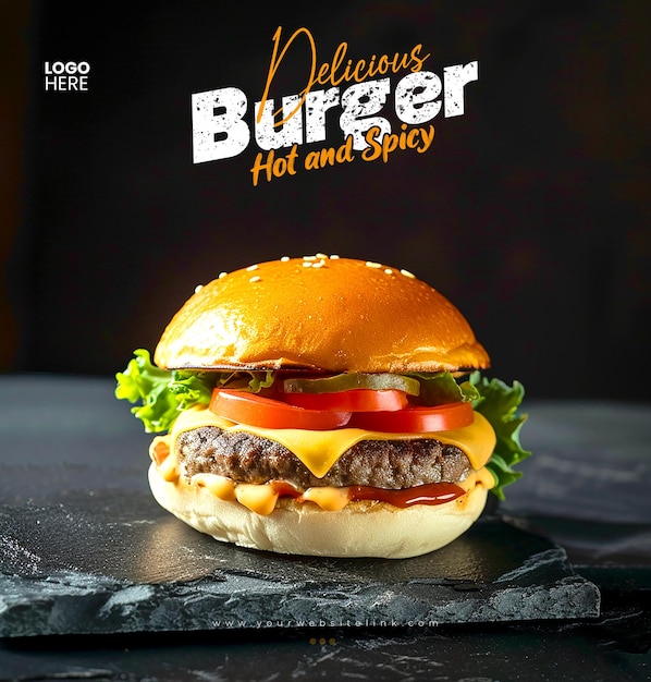 PSD deliciosa comida de hamburguesa promoción en las redes sociales y plantilla de diseño de post de banner de instagram