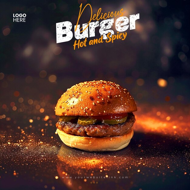 deliciosa comida de hamburguesa promoción en las redes sociales y plantilla de diseño de post de banner de Instagram