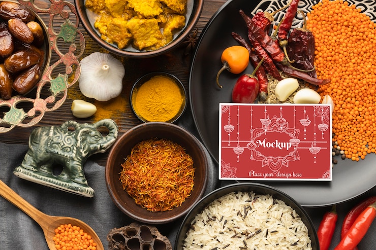 PSD deliciosa comida india con maqueta
