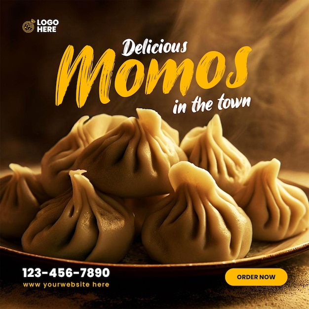 deliciosa comida momos promoción de redes sociales y plantilla de diseño de publicación de banner de instagram