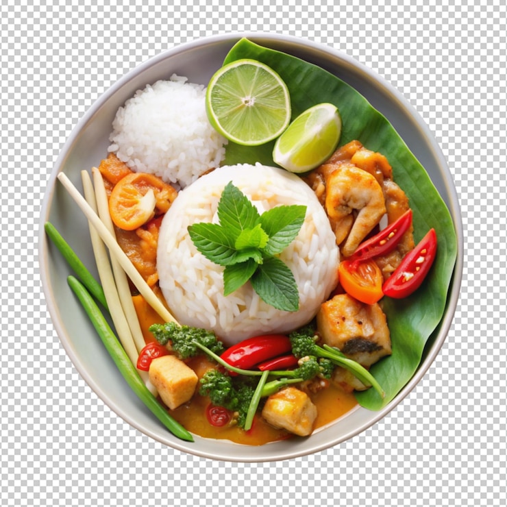 PSD deliciosa comida tailandesa isolada em fundo transparente