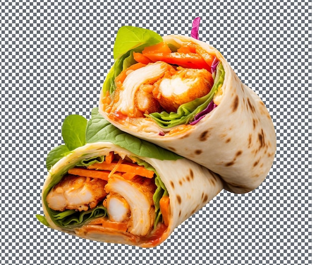 La deliciosa y deliciosa albahaca crujiente halloumi envuelta aislada sobre un fondo transparente