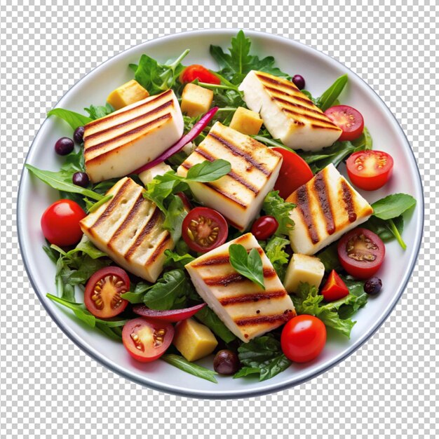 Una deliciosa ensalada de haloumi a la parrilla aislada sobre un fondo transparente