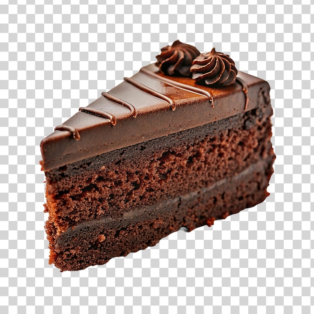 PSD deliciosa fatia de bolo de chocolate isolado em fundo transparente