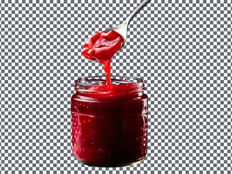 PSD deliciosa geleia de morango em colher isolada em fundo transparente