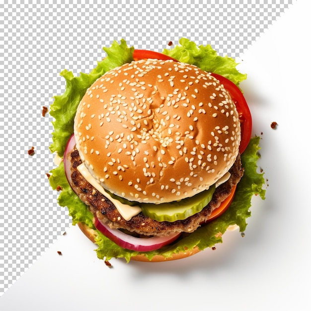 PSD deliciosa hamburguesa aislada sobre un fondo transparente
