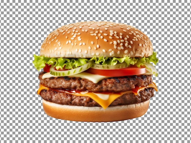 PSD deliciosa hamburguesa casera con carne de res aislada en un fondo transparente