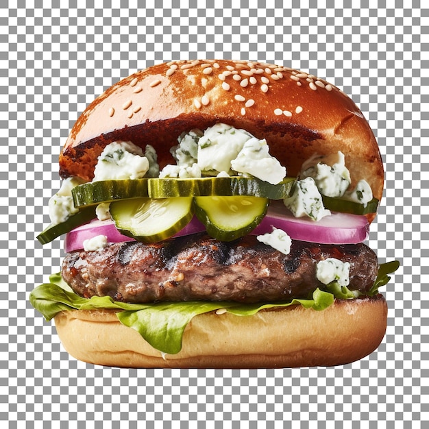 PSD deliciosa hamburguesa de cordero griego aislada sobre un fondo transparente