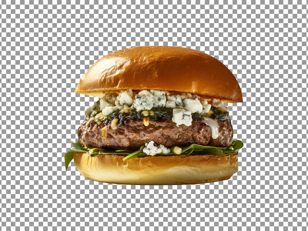 Deliciosa hamburguesa de espinacas y feta aislada sobre fondo transparente