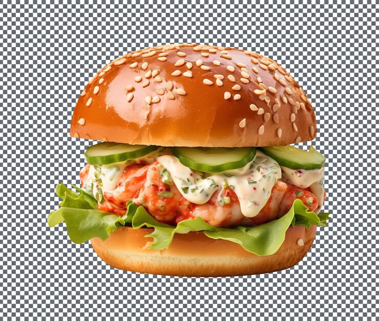 PSD deliciosa hamburguesa de langosta aislada sobre un fondo transparente