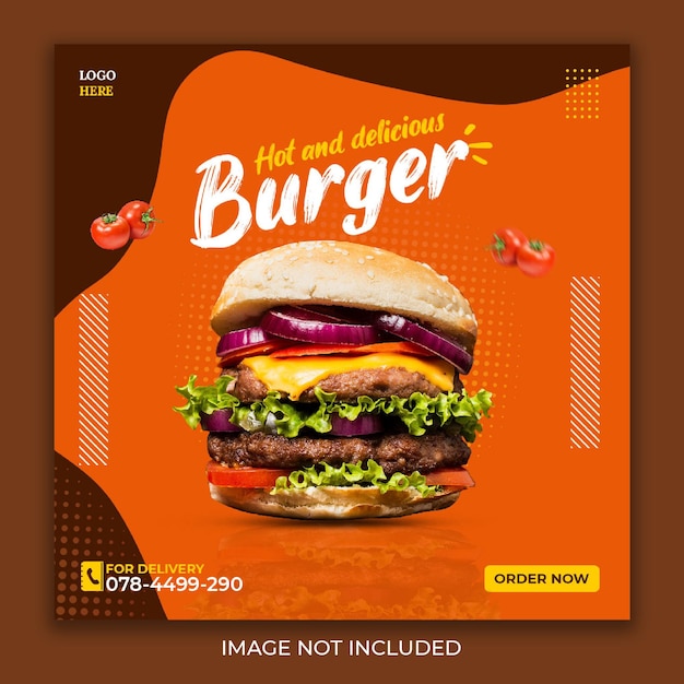 PSD deliciosa hamburguesa y menú de comida plantilla de banner de redes sociales psd