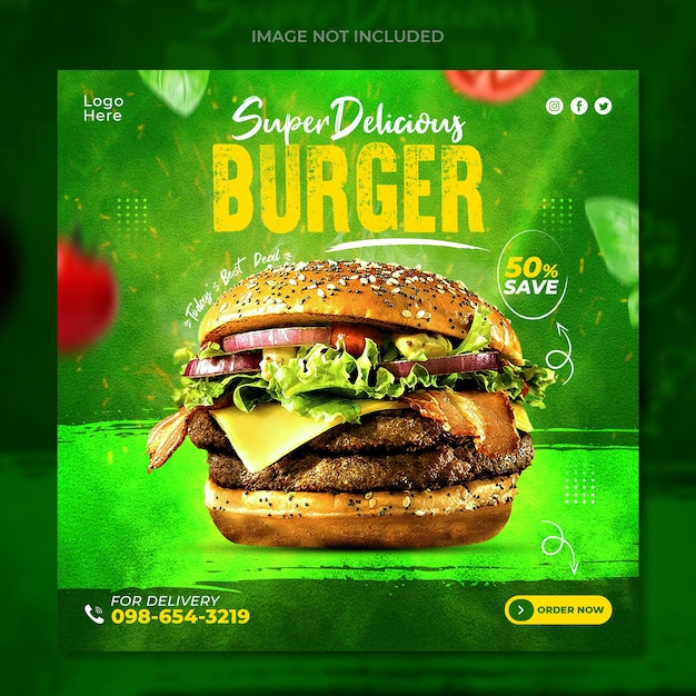 PSD deliciosa hamburguesa y menú de comida plantilla de banner de redes sociales