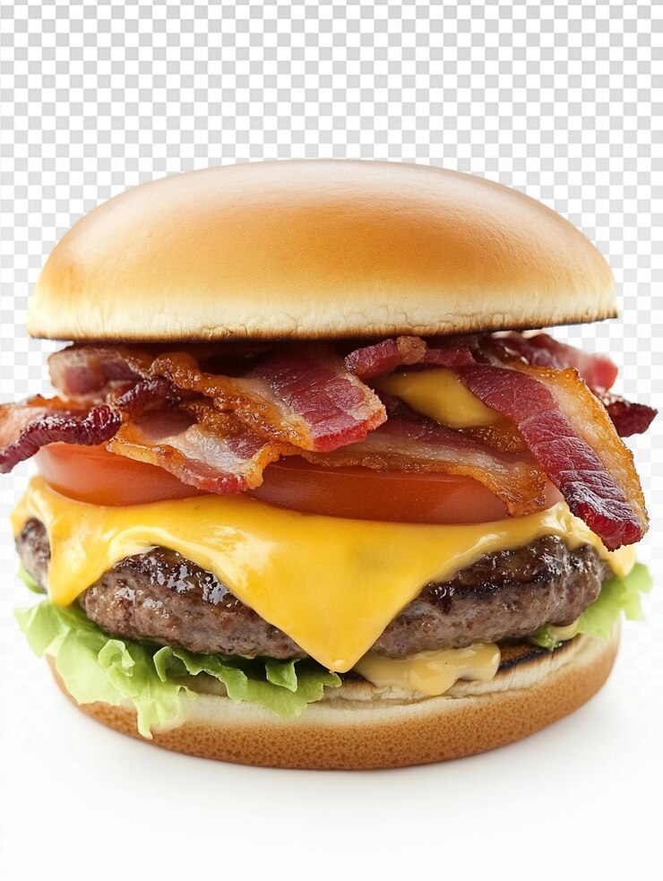 PSD deliciosa hamburguesa de queso doble con ilustraciones de tocino extra
