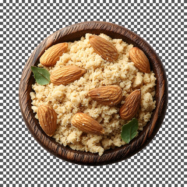 PSD deliciosa harina de almendra sin gluten aislada sobre un fondo transparente