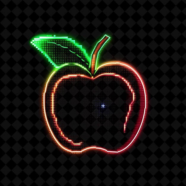 PSD deliciosa manzana 16 bits pixel con hoja y marca de mordida con ju y2k forma neon colecciones de arte de color