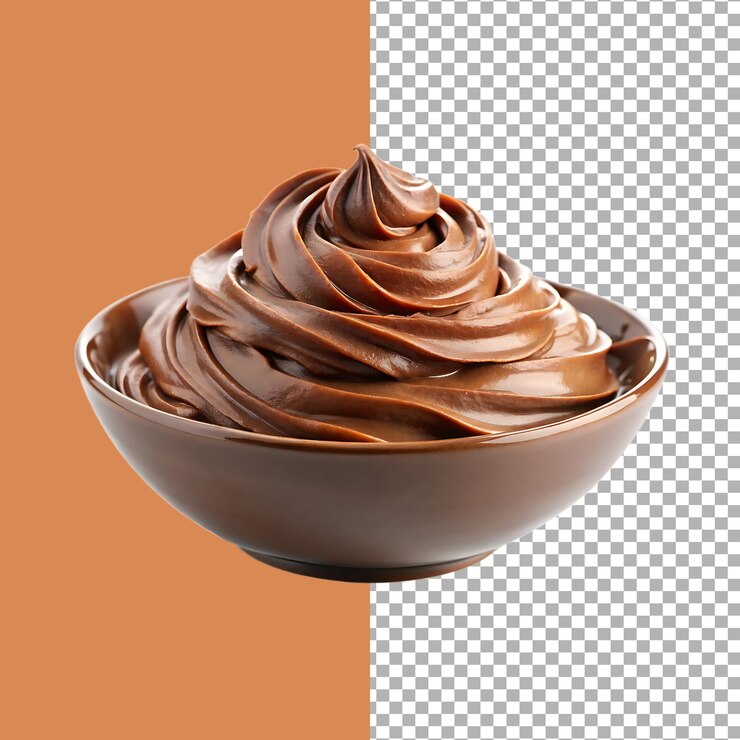 Deliciosa mousse de chocolate en un cuenco marrón