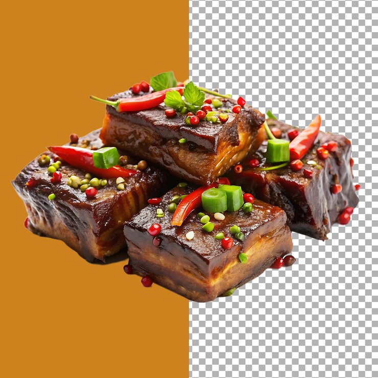 Deliciosa panza de cerdo asada con chile rojo y cebolla verde