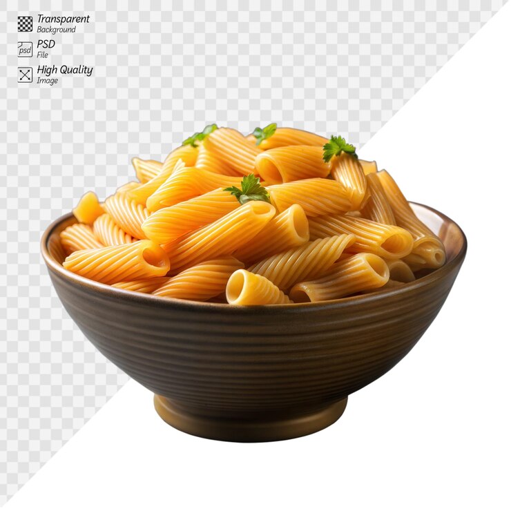 PSD deliciosa pasta cocida en un cuenco de cerámica oscura con perejil