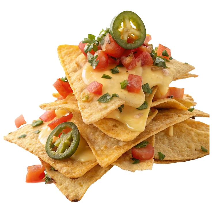 PSD deliciosa pila de nachos con queso jalapenos y tomates