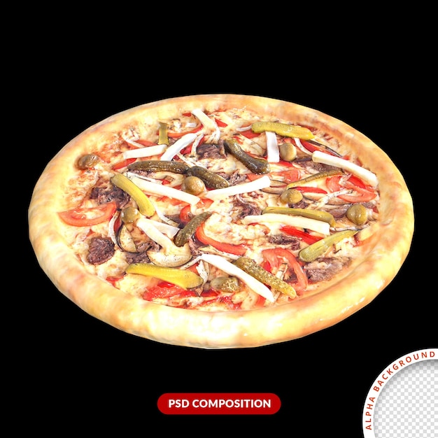 Deliciosa pizza com vários sabores 3d isloated renderização psd premium