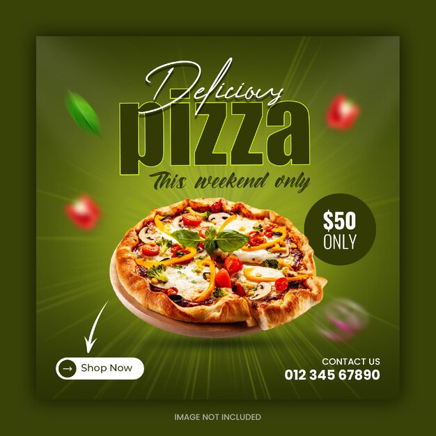 Deliciosa pizza y menú de comida plantilla de banner de redes sociales