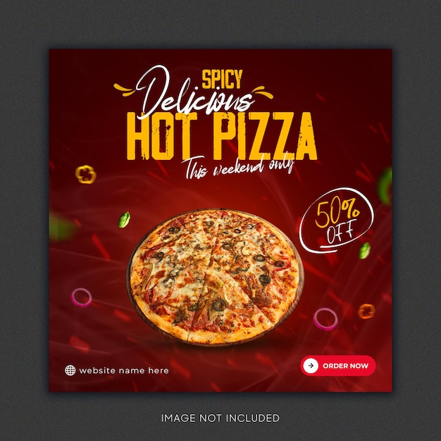 PSD deliciosa pizza y menú de comida y restaurante plantilla de banner de redes sociales