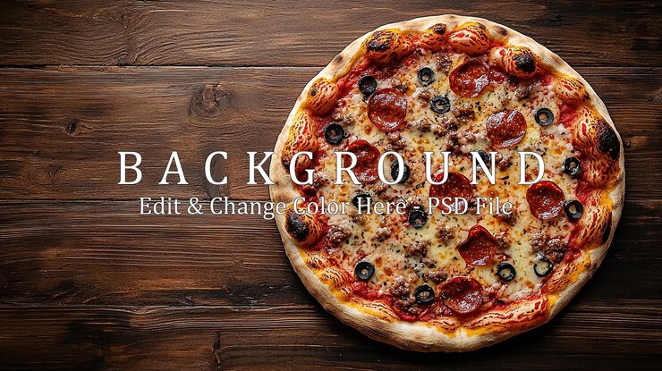 PSD deliciosa pizza de pepperoni con fondo de madera
