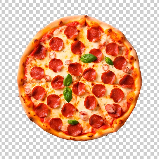 PSD una deliciosa pizza con pepperoni en un fondo transparente