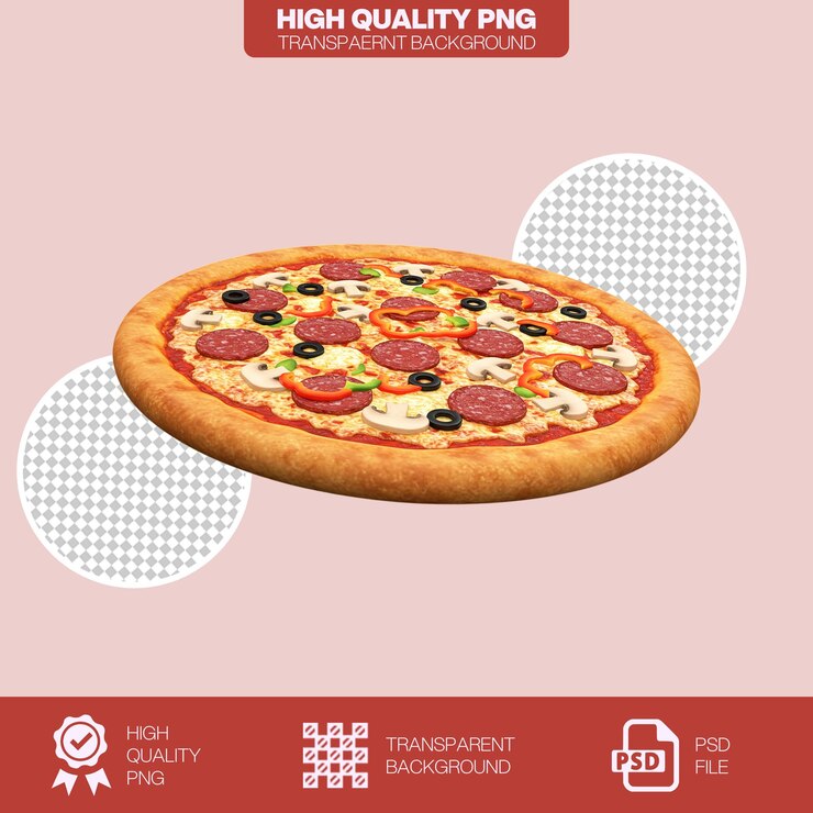 PSD deliciosa pizza de pepperoni con verduras en un fondo transparente