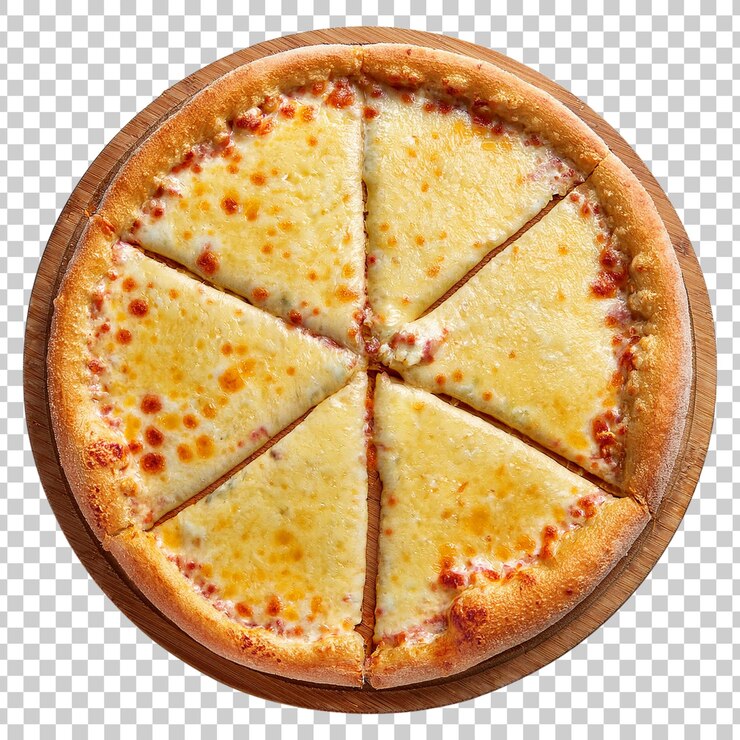 Deliciosa pizza de queso aislada sobre un fondo transparente