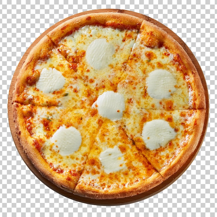 Deliciosa pizza de queso aislada sobre un fondo transparente