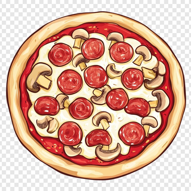 PSD deliciosa pizza de setas de pepperoni desde arriba