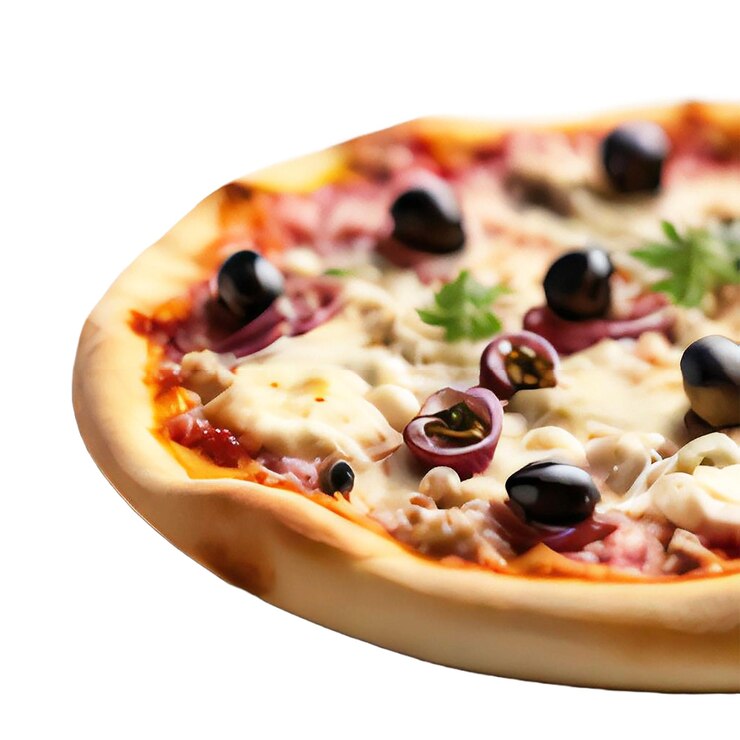 PSD una deliciosa pizza vegetariana con champiñones, setas, tomates, pimientos mozzarella y aceitunas negras es