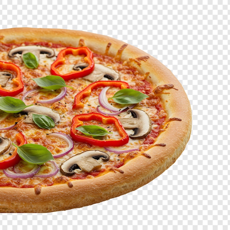 PSD deliciosa pizza vegetariana sobre un fondo transparente