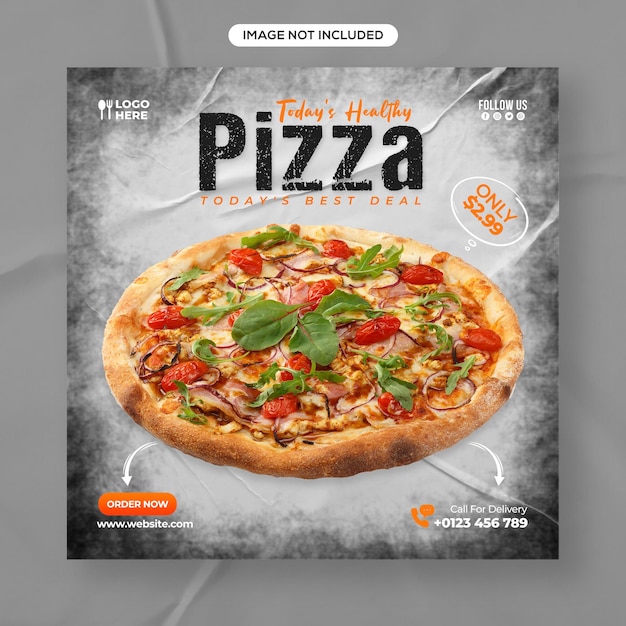 Deliciosa plantilla de banner de publicación de redes sociales de restaurante y menú de comida de pizza