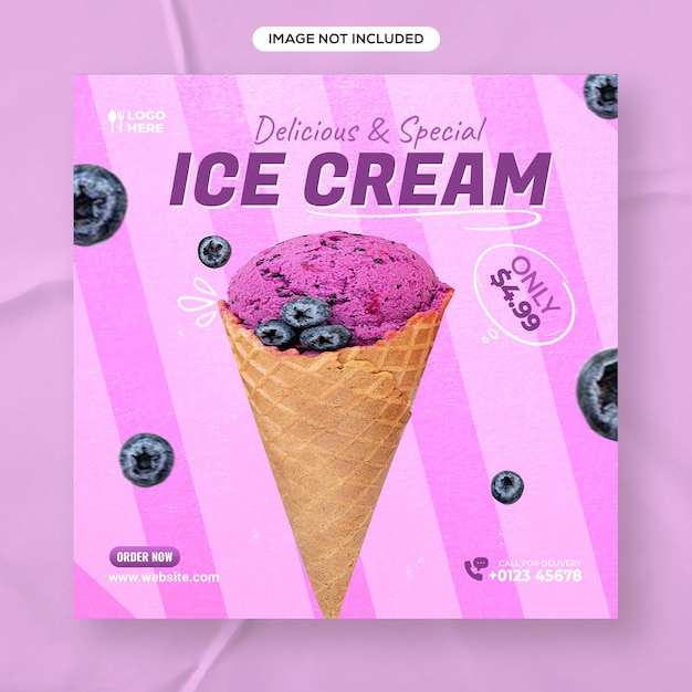 Deliciosa plantilla de diseño de publicación de banner de redes sociales de heladería especial