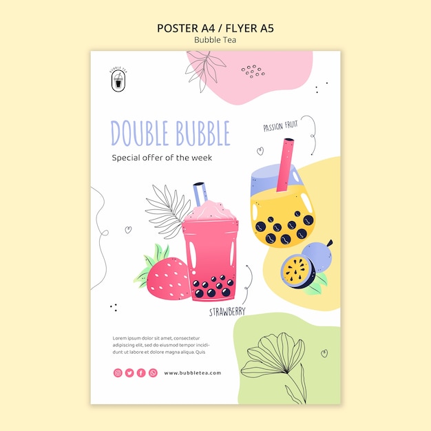 PSD deliciosa plantilla de póster de té de burbujas