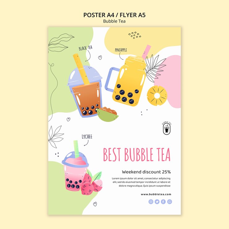 PSD deliciosa plantilla de póster de té de burbujas