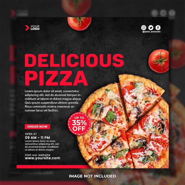 PSD deliciosa plantilla de publicación de instagram de menú de pizza de comida rápida