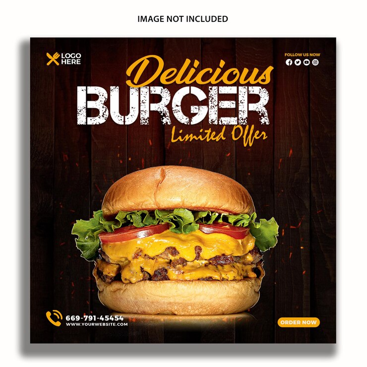 Deliciosa promoción de hamburguesas y plantilla de publicación en redes sociales