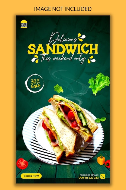 Deliciosa publicación de historia de instagram de sándwich