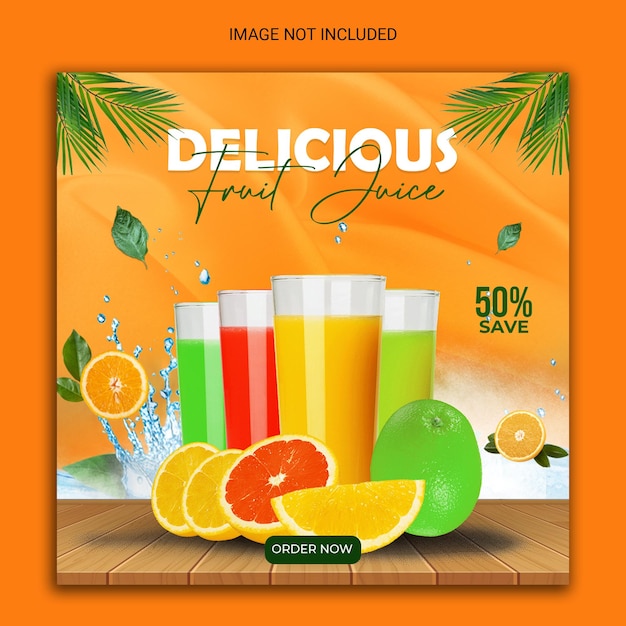 deliciosa publicación de jugo de frutas en las redes sociales.