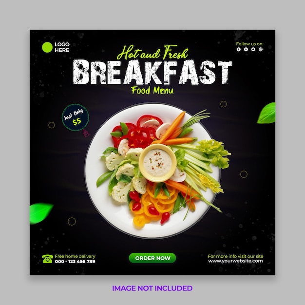 PSD deliciosa publicación de menú de desayuno promoción de alimentos saludables en redes sociales y plantillas de diseño de publicación de banner