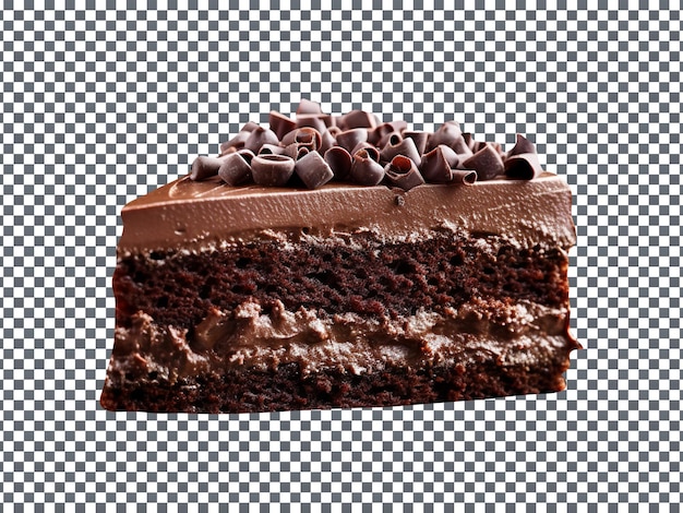 PSD una deliciosa rebanada de pastel de chocolate aislada sobre un fondo transparente