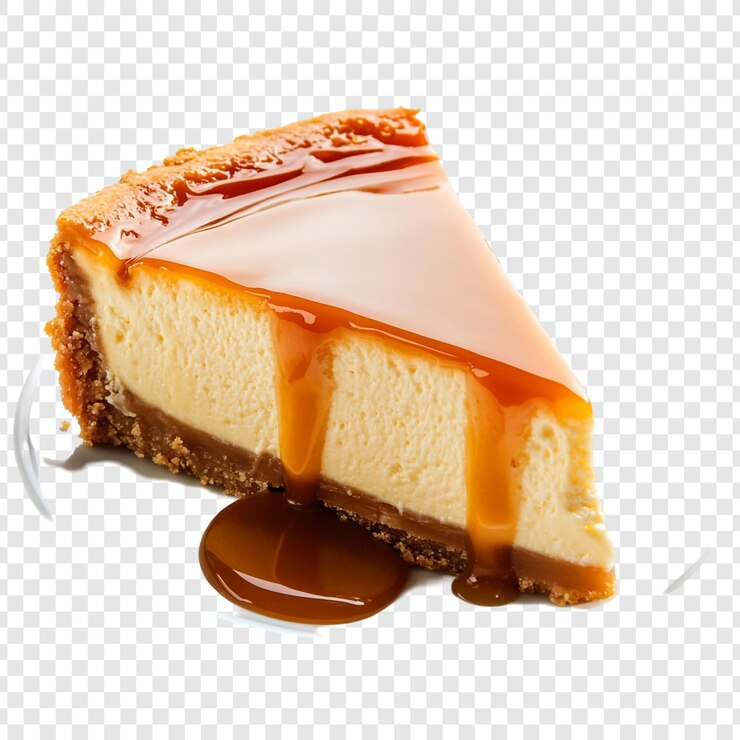 PSD una deliciosa rebanada de pastel de queso con caramelo