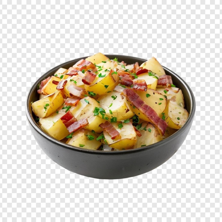 PSD deliciosa receta de platillo de tocino crujiente y patatas asadas
