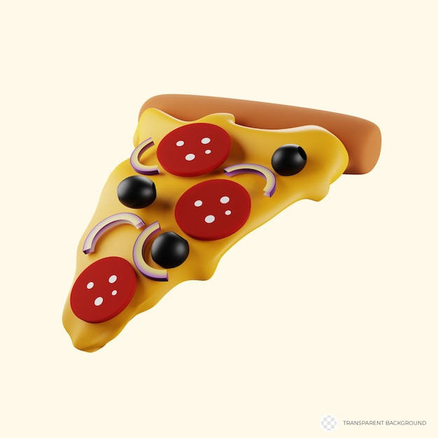 PSD deliciosa renderização em 3d de uma fatia de pizza de pepperoni e azeitona perfeita para entrega de pizza isolada