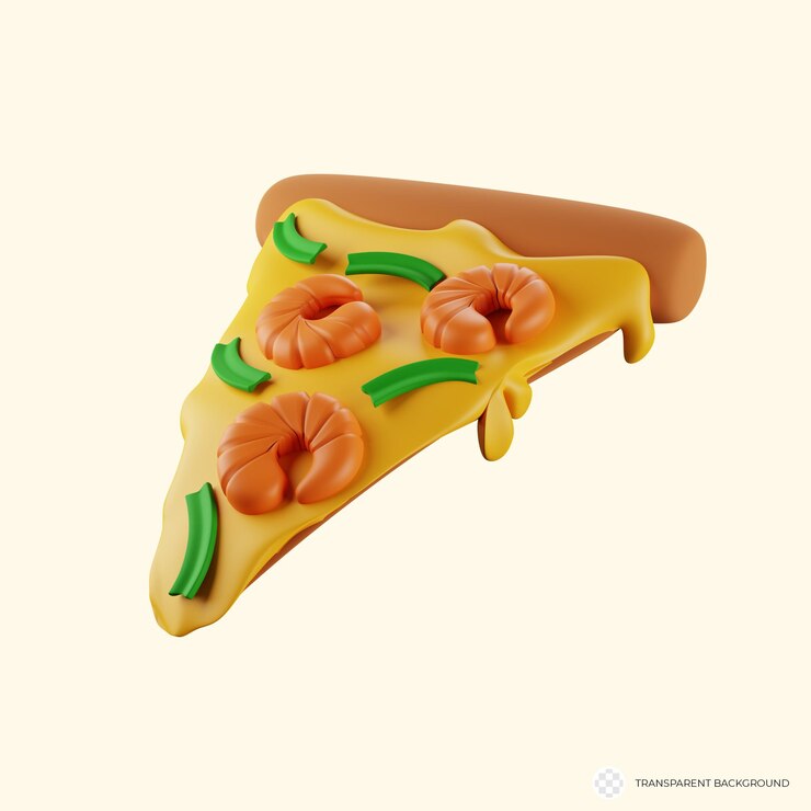 PSD deliciosa representación 3d de una rebanada de pizza de camarones perfecta para la imagen aislada de entrega de pizza