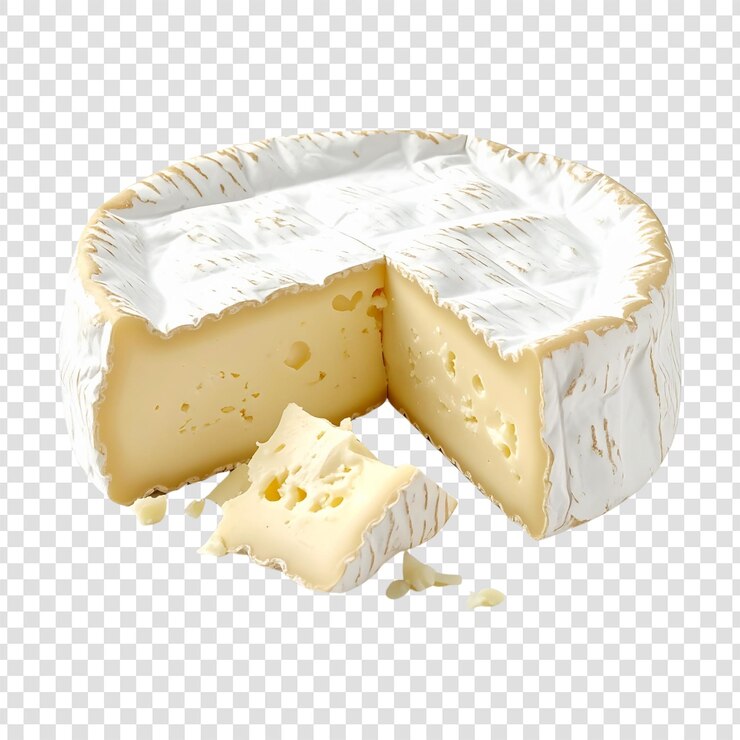 Deliciosa ronda de queso brie con una rebanada cortada