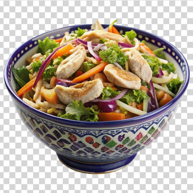 PSD deliciosa salada de frango chinesa em uma elegante carne de porco isolada em fundo transparente